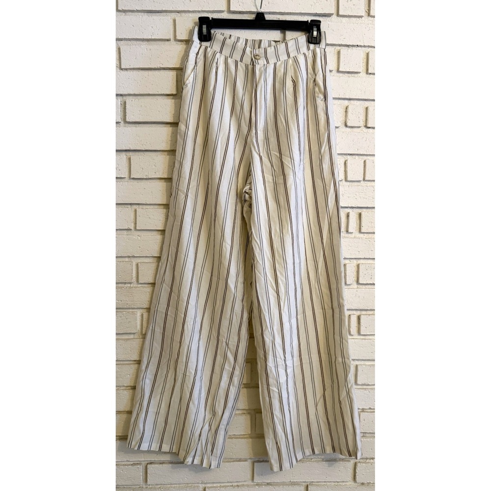 Lulus Popular Cream Striped Lined Wide-Leg Pants Size S -NWT NEW